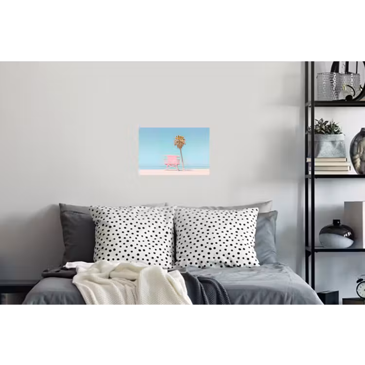 Palmboom - Strandhuis - Roze Muursticker klein -slaapkamer