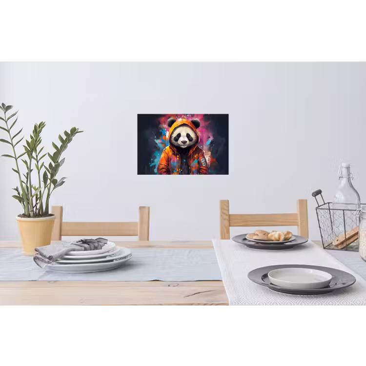 Panda - Jas - Graffiti - Oranje Muursticker klein -eettafel