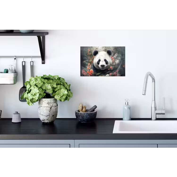 Panda - Wilde dieren - Bloemen - Natuur Muursticker klein -keuken