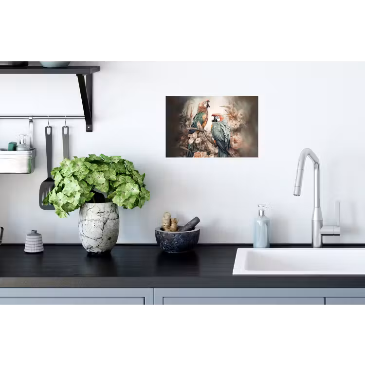 Papegaaien - Vogels - Natuur - Bloemen Muursticker klein -keuken