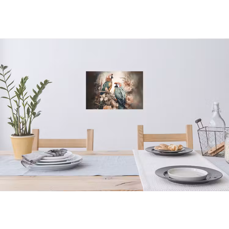 Papegaaien - Vogels - Natuur - Bloemen Muursticker klein -eettafel