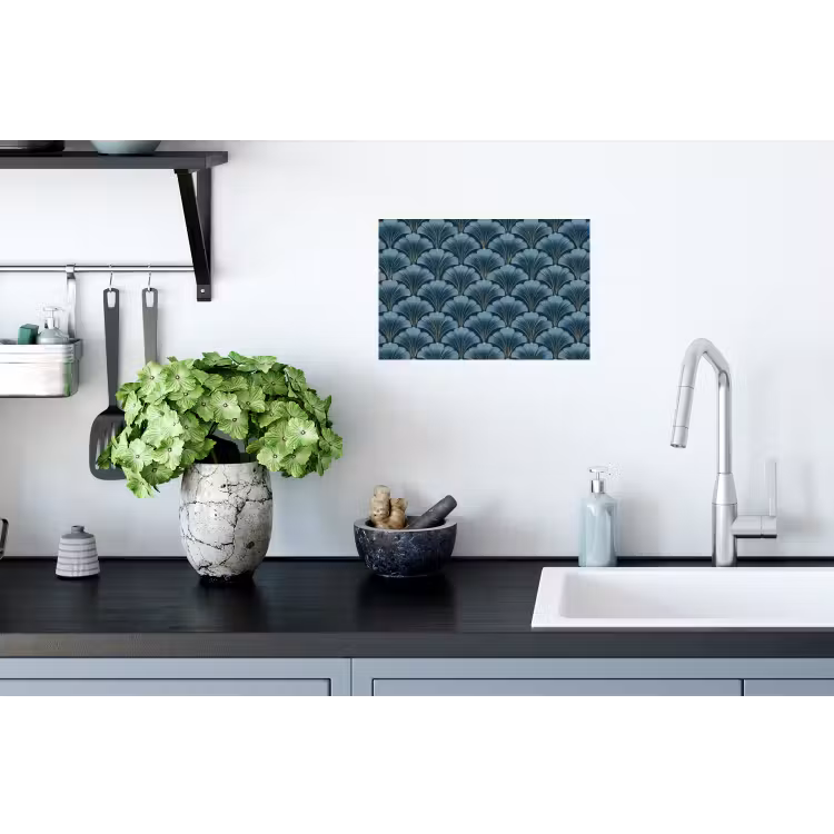 Patroon - Ginkgoblad - Blauw Muursticker klein 286 -keuken