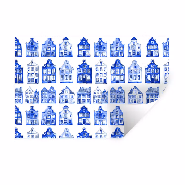 Patroon - Huizen - Blauw Muursticker klein 286 -3d