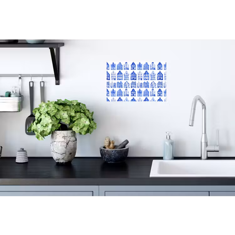 Patroon - Huizen - Blauw Muursticker klein 286 -keuken
