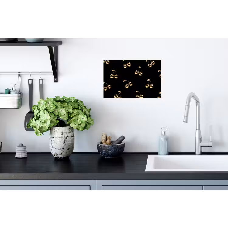 Patroon - Kersen - Goud - Chrome Muursticker klein -keuken