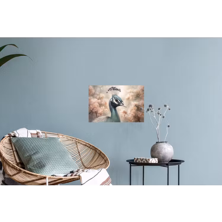 Pauw - Vogels - Bloemen - Boom - Botanisch Muursticker klein -plant