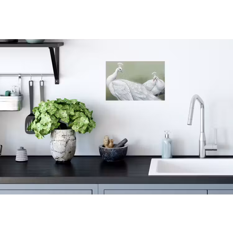 Pauwen - Wit - Natuur - Groen Muursticker klein -keuken