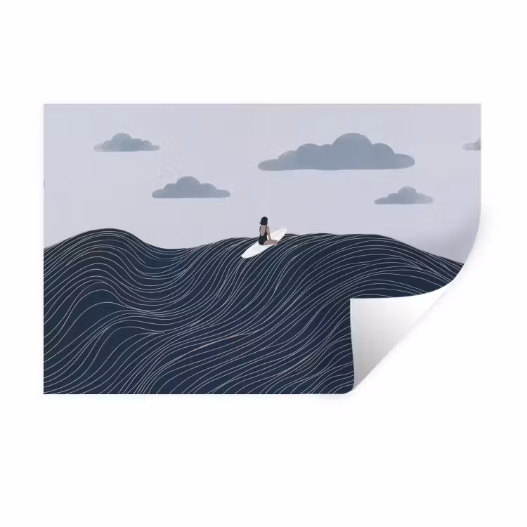 Persoon - Surfen - Oceaan - Natuur - Modern Muursticker klein -3d