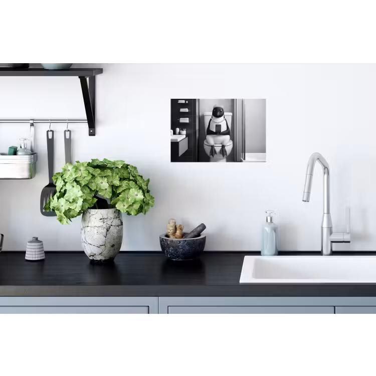 Pinguïn - Telefoon - Toilet - Zwart - Wit Muursticker klein -keuken