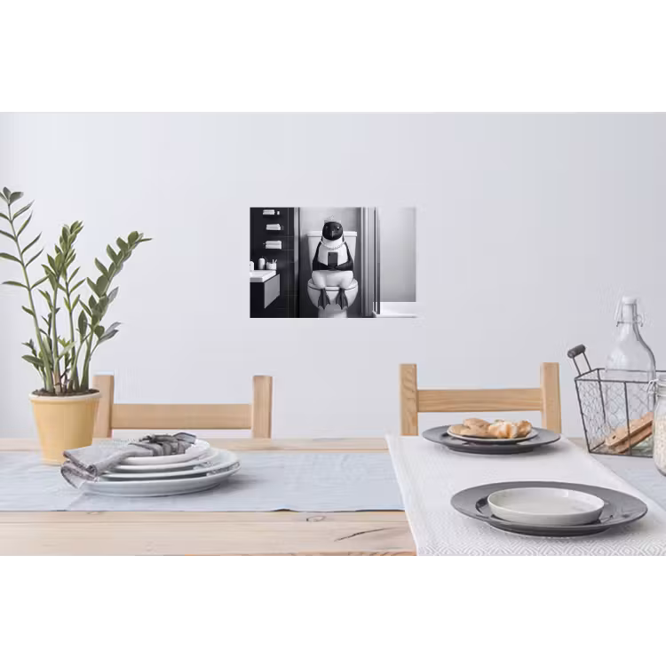 Pinguïn - Telefoon - Toilet - Zwart - Wit Muursticker klein -eettafel