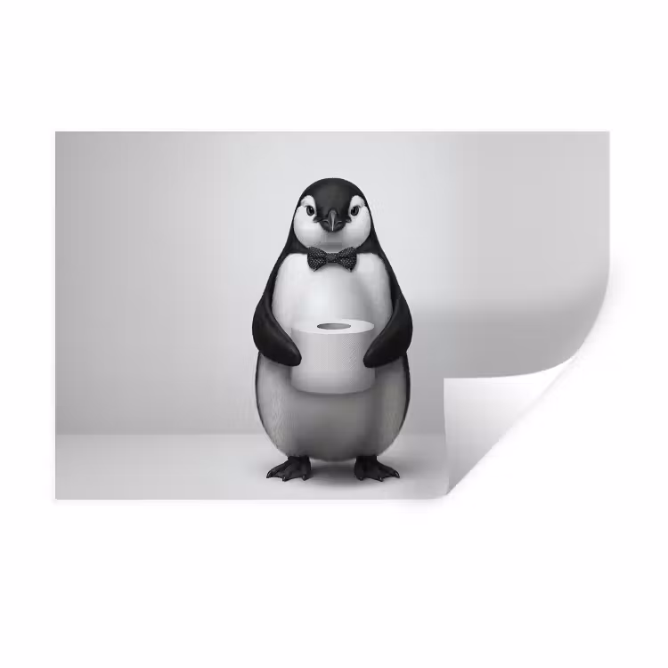 Pinguïn - WC rol - Wit Muursticker klein -3d