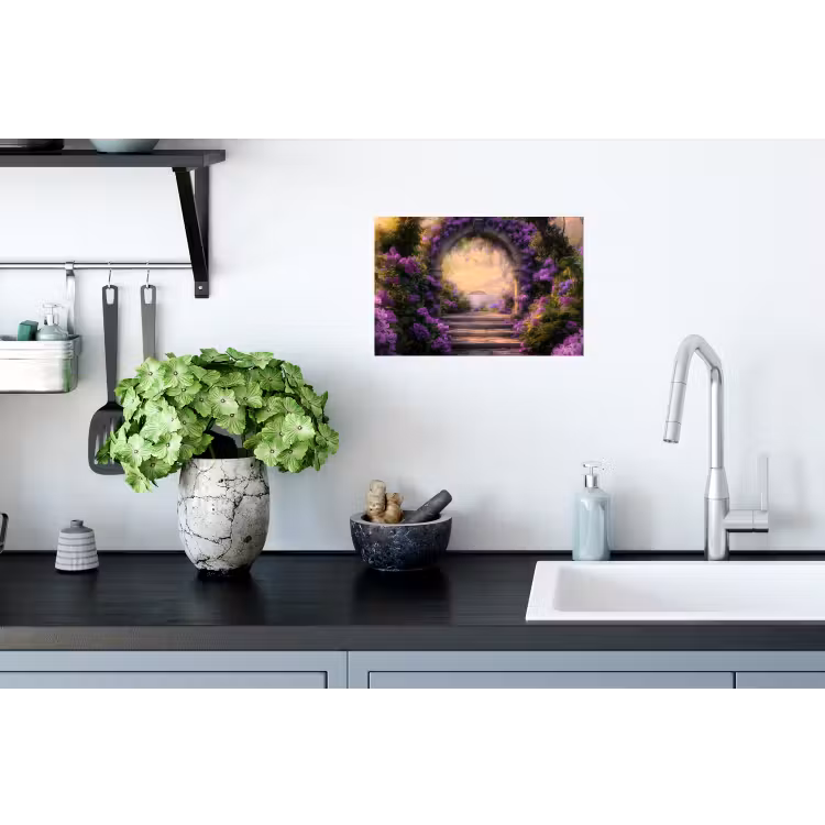 Poort - Paars - Bloemen Muursticker klein -keuken
