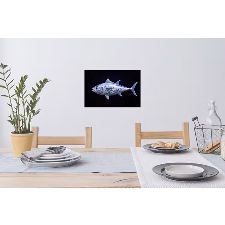 Porselein - Tonijn - Delfts - Blauw Muursticker klein -eettafel
