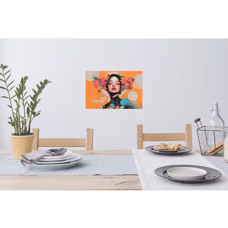 Portret - Vrouw - Abstract - Bloemen Muursticker klein -eettafel
