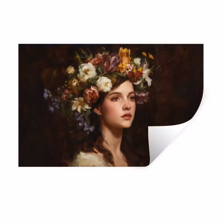 Portret - Vrouw - Bloemen Muursticker klein -3d