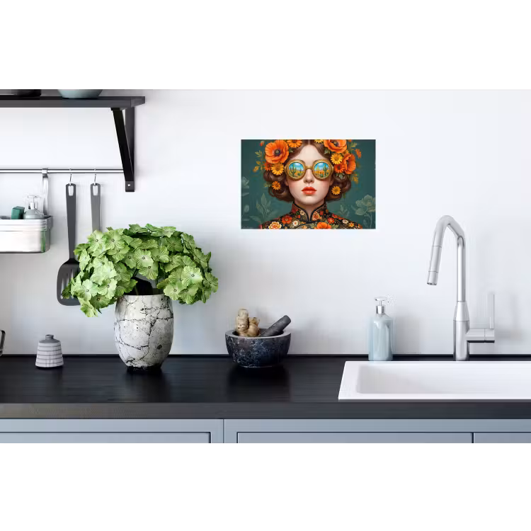 Portret - Vrouw - Kleurrijk - Expressief Muursticker klein -keuken