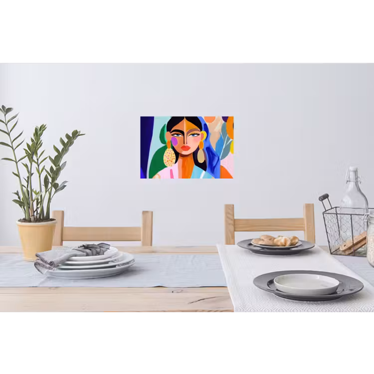 Portret - Vrouw - Modern Muursticker klein -eettafel