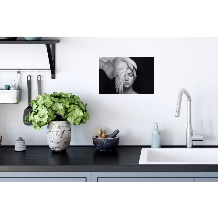 Portret - Zwaan - Zwart - Wit Muursticker klein -keuken
