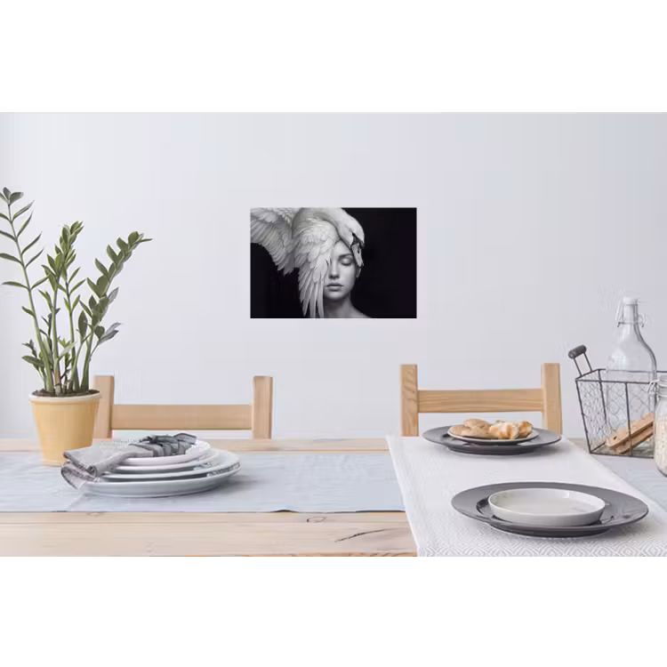 Portret - Zwaan - Zwart - Wit Muursticker klein -eettafel