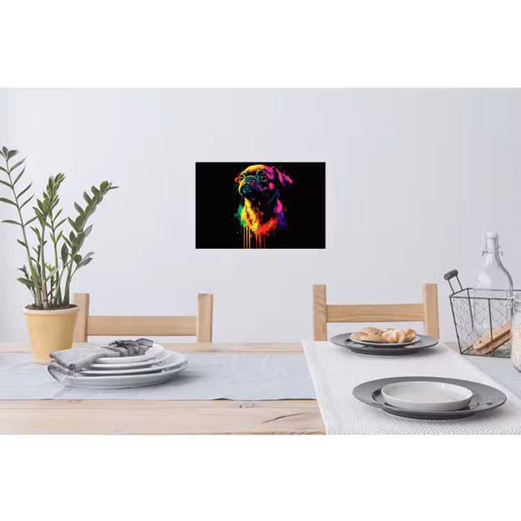 Puck - Hond - Verf - Kleuren Muursticker klein -eettafel