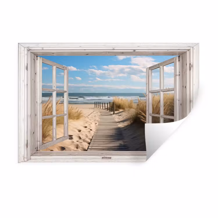 Raam - Zee - Kust - Natuur - Doorkijk - Strand - Waddenzee Muursticker klein -3d