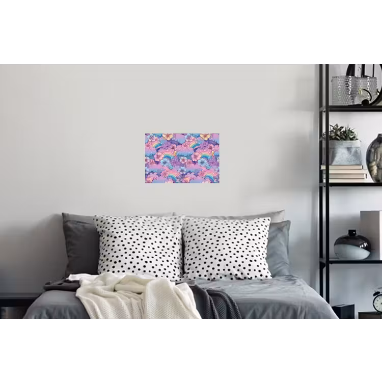 Regenbogen - Bloemen - Kleurrijk - Wolken Muursticker klein -slaapkamer