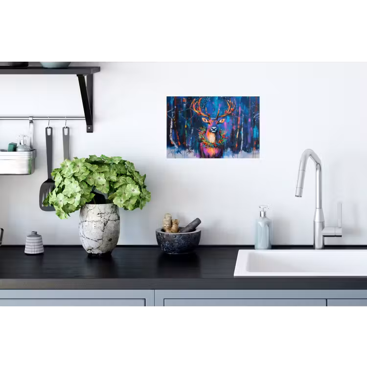 Rendier - Krans - Sprookjesachtig - Blauw Muursticker klein -keuken