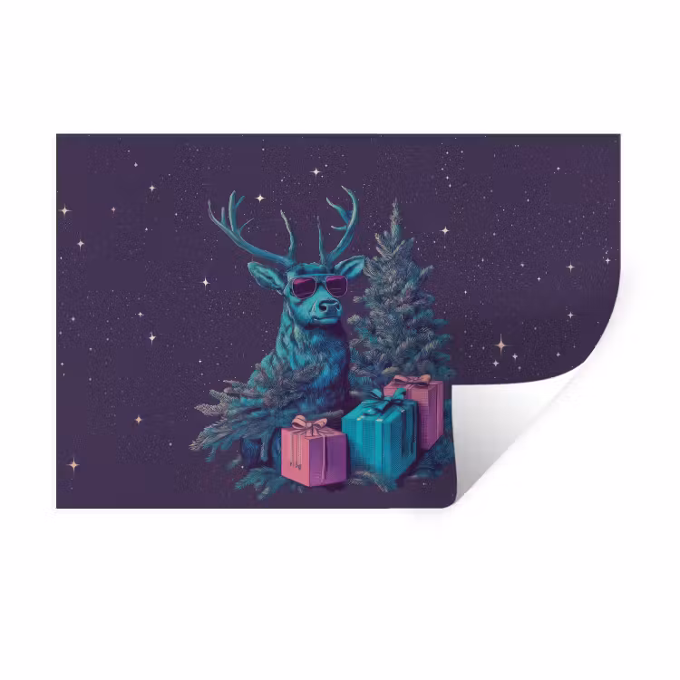 Rendier - Zonnebril - Neon - Kerstboom Muursticker klein -3d