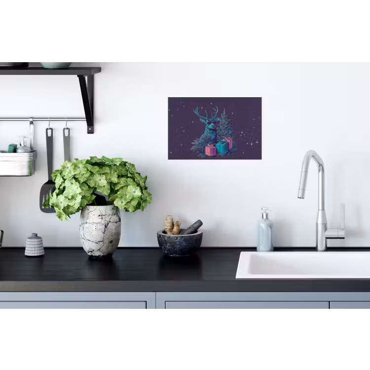 Rendier - Zonnebril - Neon - Kerstboom Muursticker klein -keuken