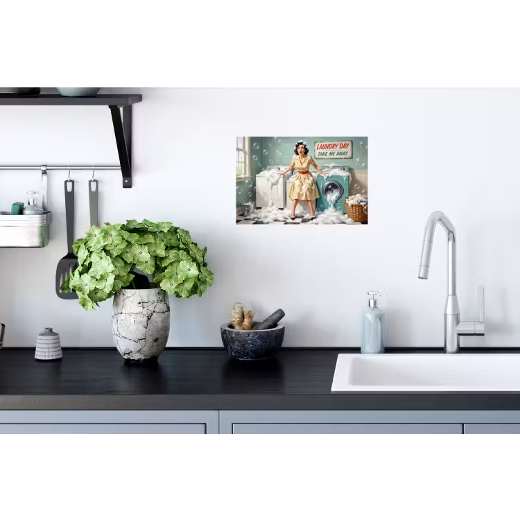 Retro - Blauw - Vrouw Muursticker klein -keuken