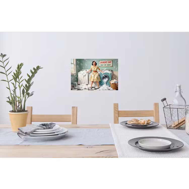 Retro - Blauw - Vrouw Muursticker klein -eettafel