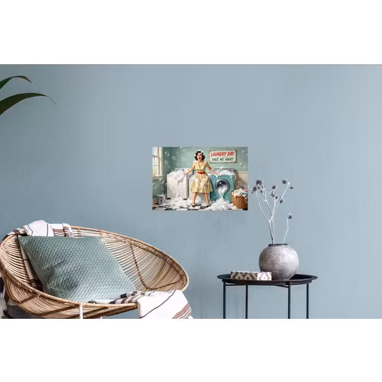 Retro - Blauw - Vrouw Muursticker klein -plant