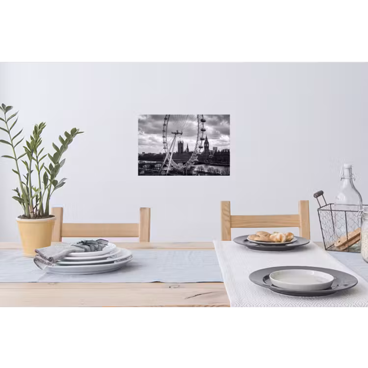 Reuzenrad - Klokkentoren - Architectuur - Zwart-wit - Stad Muursticker klein -eettafel