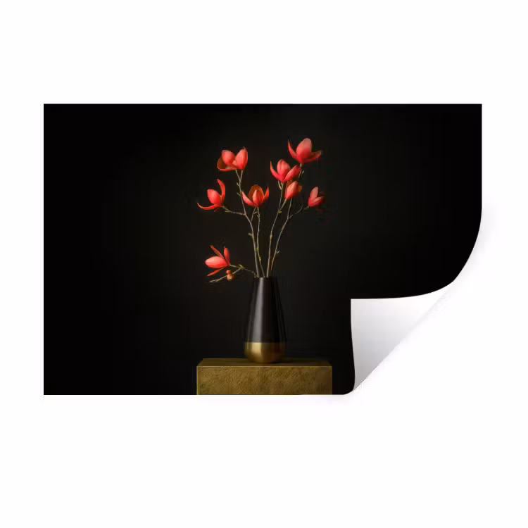 Rode - Bloemen - Vaas Muursticker klein -3d