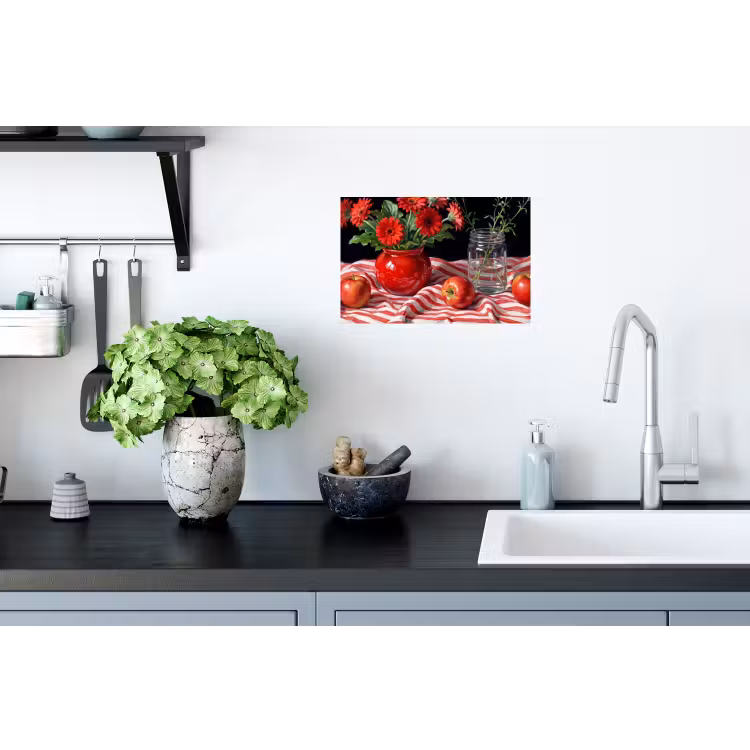 Muursticker - Rode bloemen - Vaas - Rode bloemen - Vaas Muursticker klein