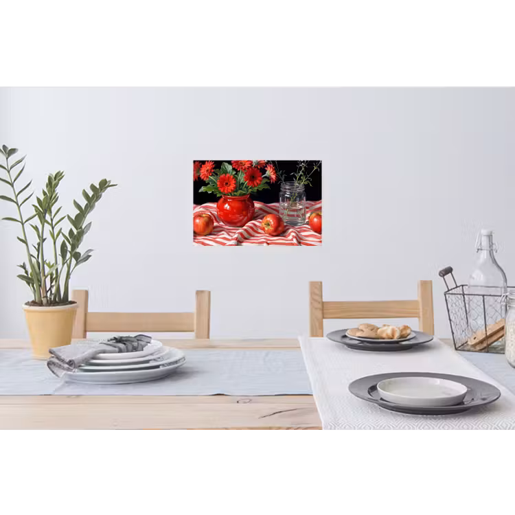Muursticker - Rode bloemen - Vaas - Rode bloemen - Vaas Muursticker klein