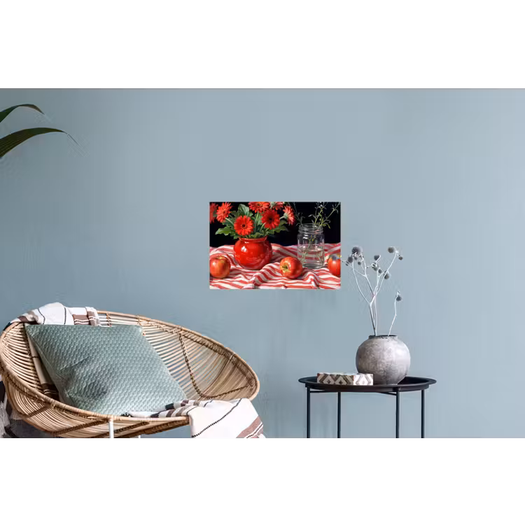 Muursticker - Rode bloemen - Vaas - Rode bloemen - Vaas Muursticker klein