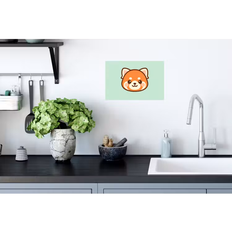 Rode panda - Groen - Cartoon Muursticker klein -keuken