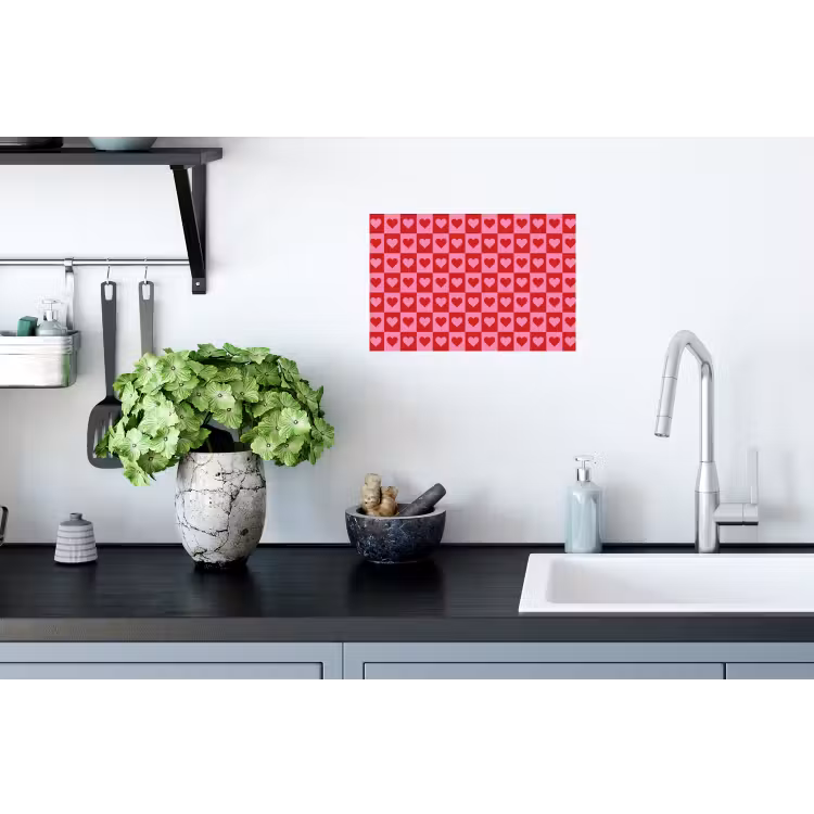 Rood - Roze - Schaakbord - Valentijn Muursticker klein -keuken