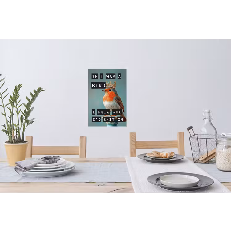 Roodborstje - Vogel - Blauw - Decoratie Muursticker klein -eettafel