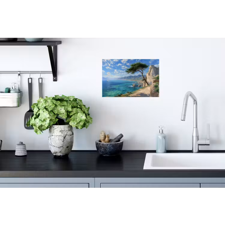 Rotsen - Kustlijn - Boom - Bergen Muursticker klein -keuken