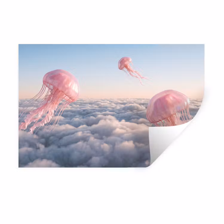Muursticker - Roze dier - Wolken - Roze dier - Wolken Muursticker klein
