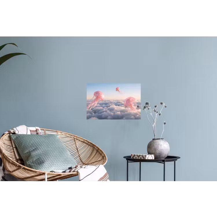Muursticker - Roze dier - Wolken - Roze dier - Wolken Muursticker klein