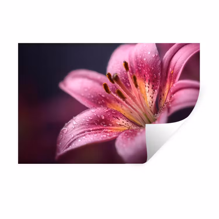 Roze - lelie - Dauwdruppels Muursticker klein -3d