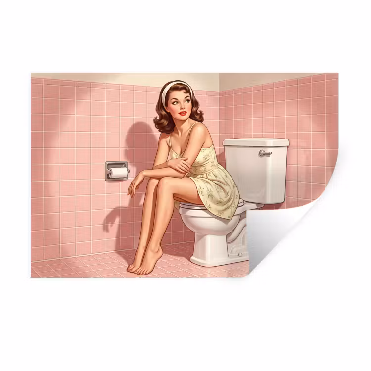 Roze - Retro - Vrouw Muursticker klein -3d
