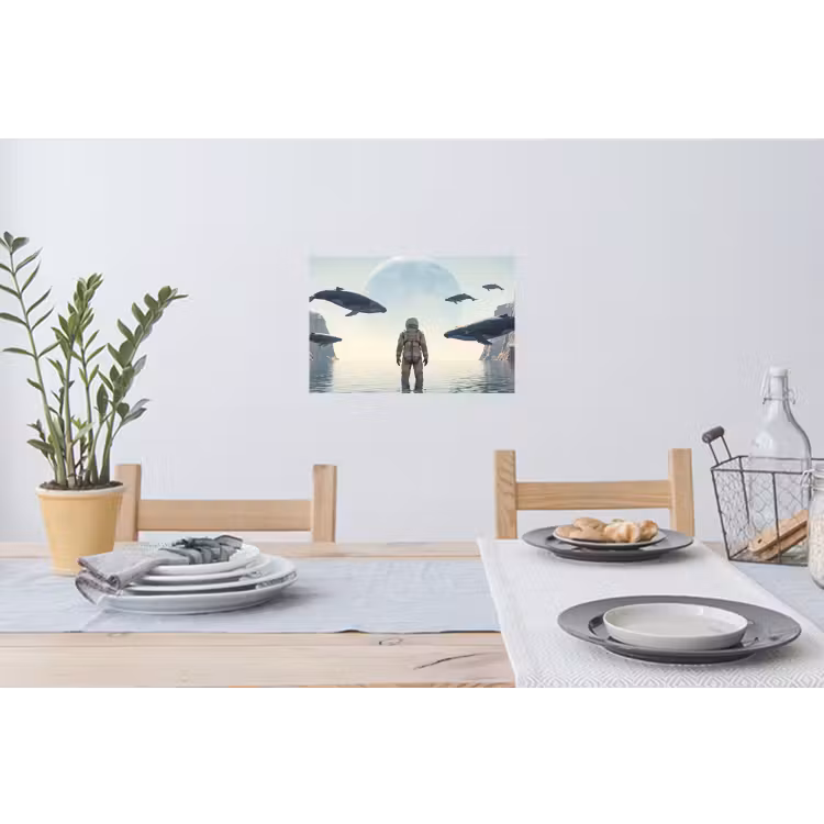 Muursticker - Ruimtevaarder - Walvis - Fantasie - Ruimtevaarder - Walvis - Fantasie Muursticker klein