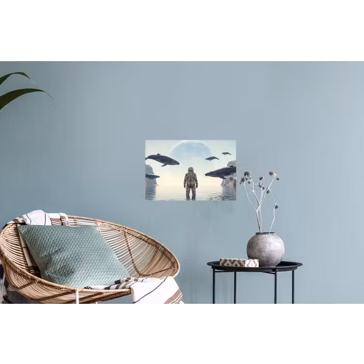 Muursticker - Ruimtevaarder - Walvis - Fantasie - Ruimtevaarder - Walvis - Fantasie Muursticker klein