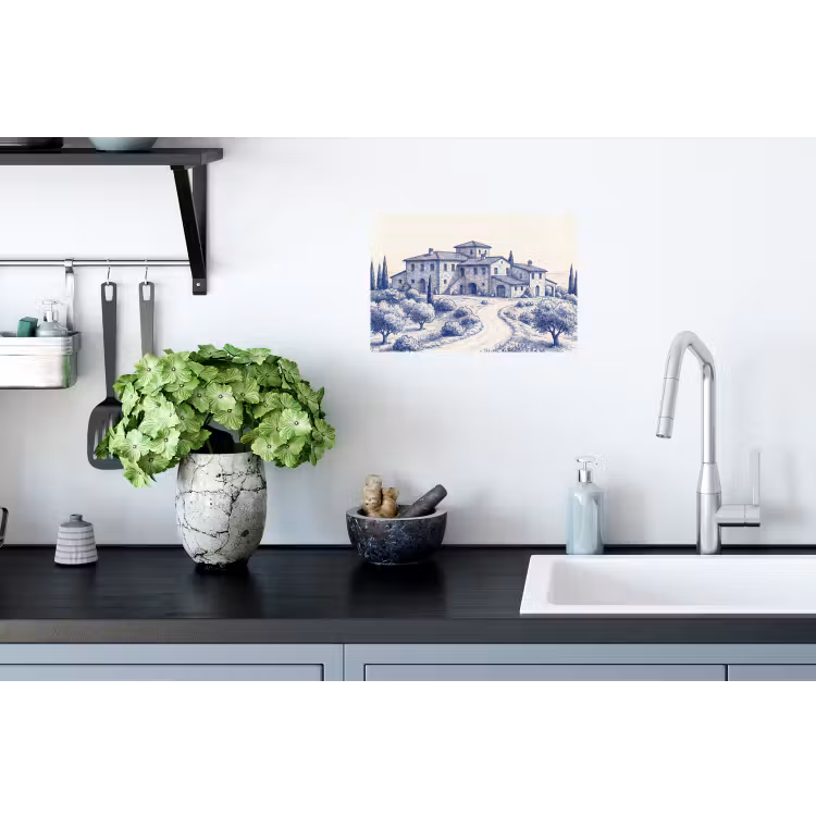 Rustiek - Landgoed - Blauw Muursticker klein -keuken