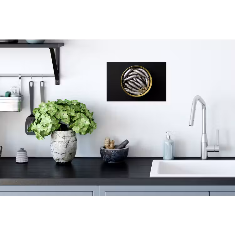 Sardines - Vissen - Rond - Zwart Muursticker klein -keuken