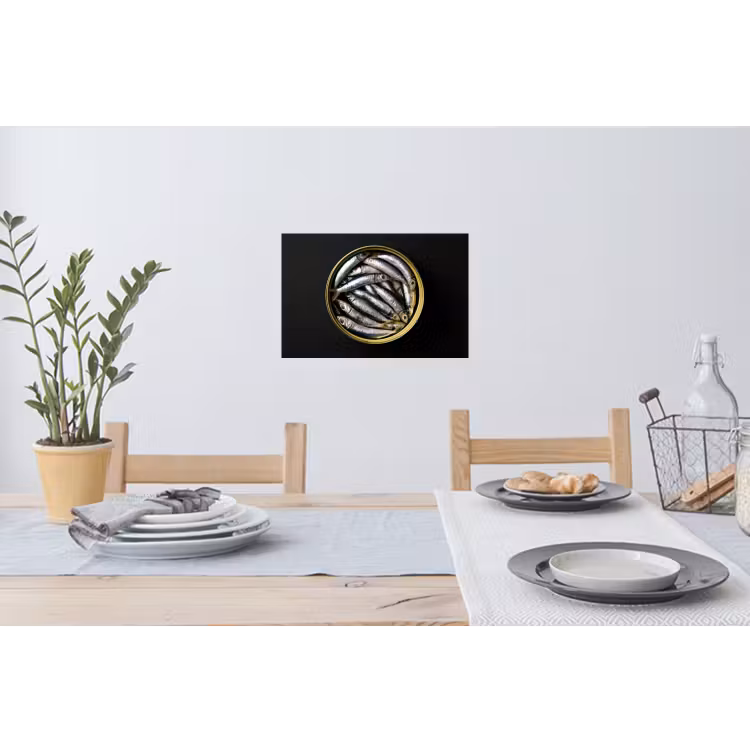 Sardines - Vissen - Rond - Zwart Muursticker klein -eettafel